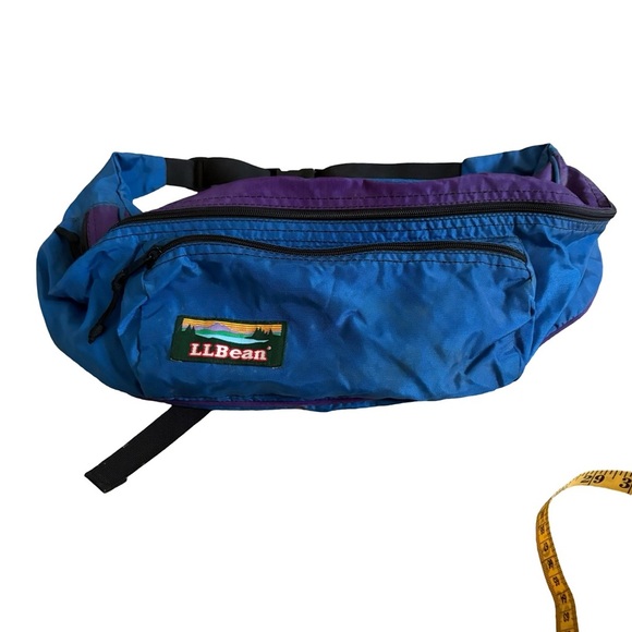 Vintage LL Bean Fanny Pack – Blue & Purple Nylon Waist Bag with Logo Patch – 90s - Picture 2 of 11